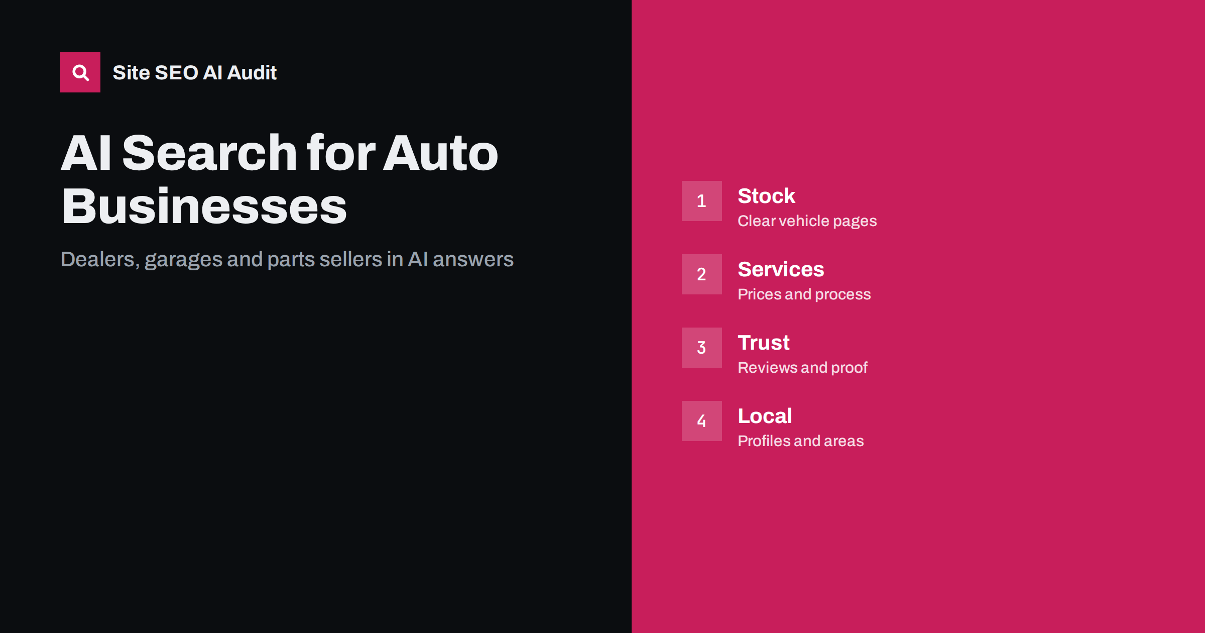 AI Search for Car Dealers, Garages and Auto Parts Sellers