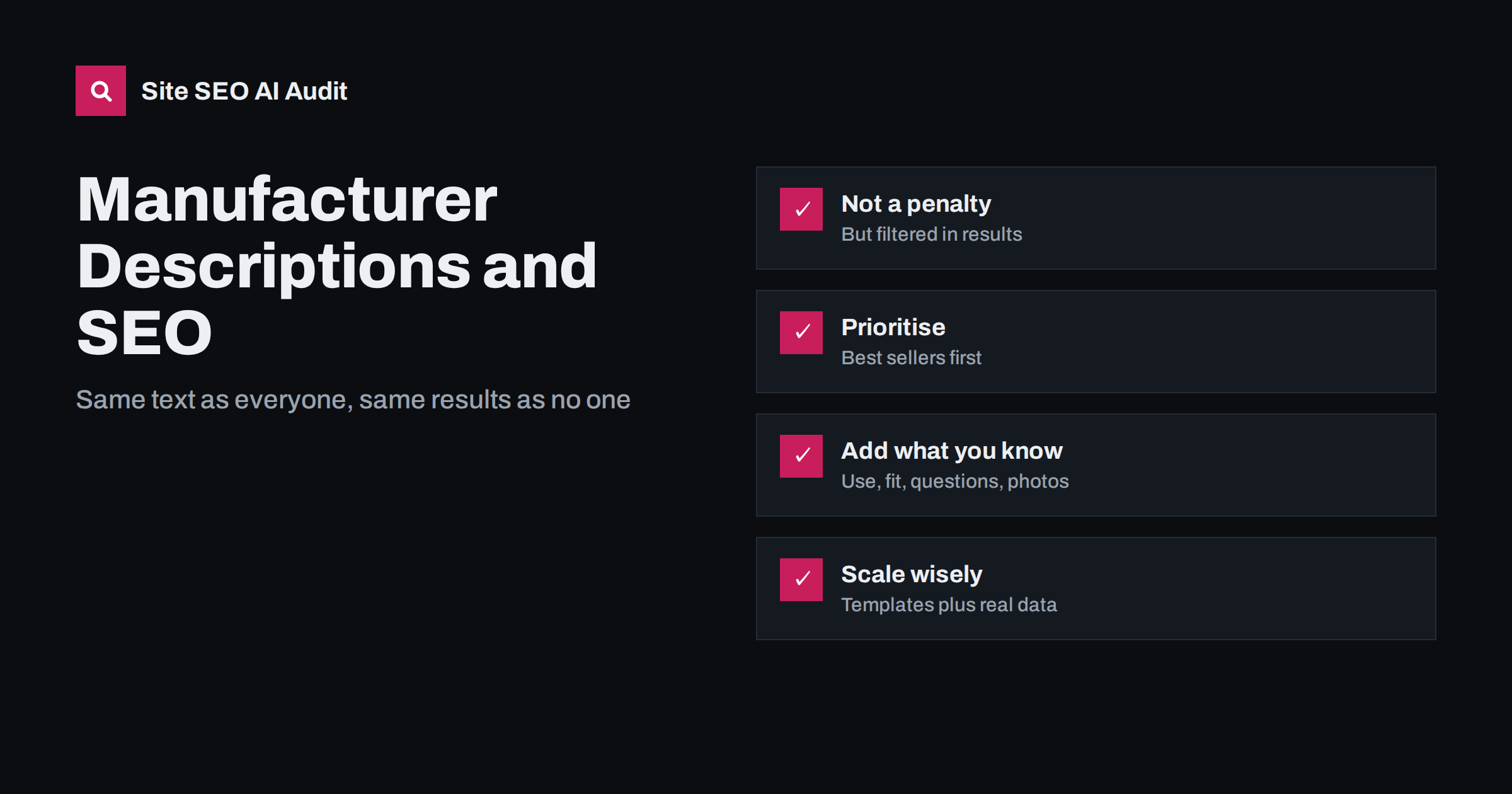 Manufacturer Product Descriptions and Duplicate Content